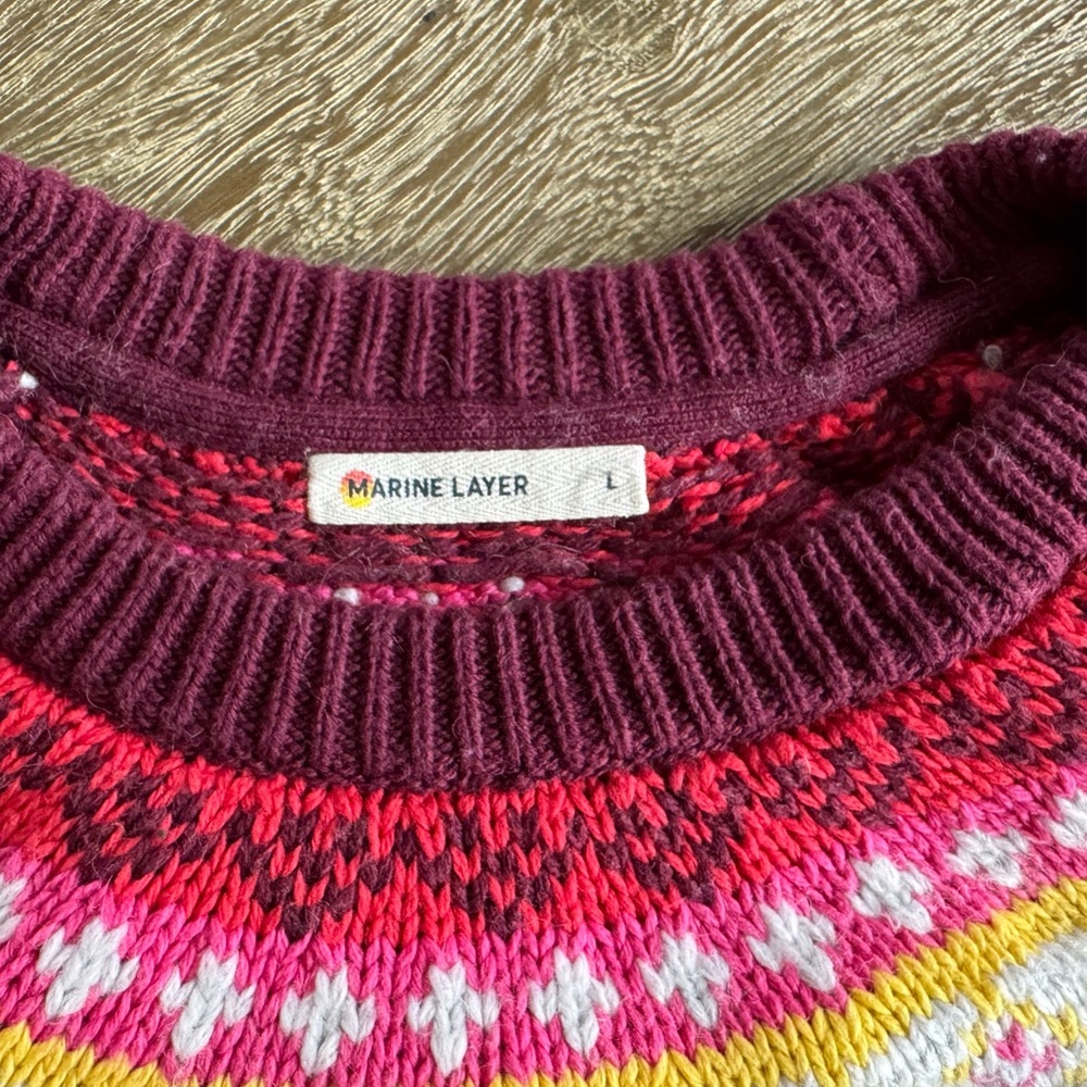 Marine Layer ML x LF Lost & Found Alpine Fair Isle Sweater Light Heather Grey - Picture 5 of 8